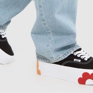 Vans Authentic Vans Black Canvas Platform Sneakers with Red Flower Detail OSF